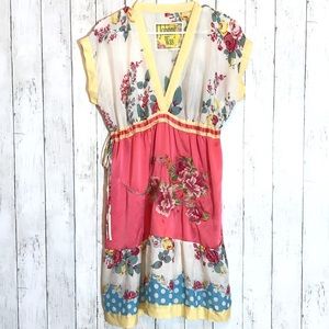 Johnny Was Silk Embroidered Tunic Dress Tie Waist